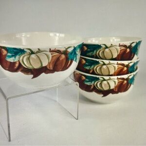 Festive Pumpkin Design Bowls - Cream, Brown, Green